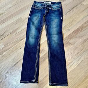 BKE Jeans Women's 26R Blue Denim Addison Straight Stretch Embroidered